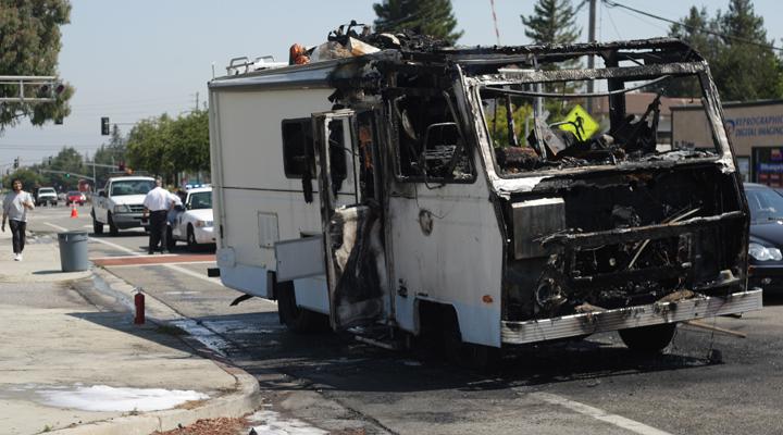 Motor home catches fire, reason unknown