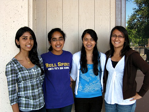 From left to right: Juniors Shruthi Patchava, Aditi Gupta, Aahana Sahai, and Sankeerti Haniyur and Anushka Patil (not pictured) founded MV Do Something this year. The club separates itself from other service clubs by having a clear focus on poverty within the community. Photo by Nona Penner.