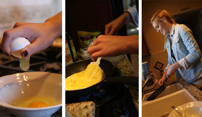 Senior Jessica Rahn makes a snack for her parents, who have both come home from a long day of work, and then cleans up afterwards. Although helping and spending more time with her parents is Rahn’s first New Year’s resolution, she already has plenty of ideas, including family nights. Photo illustration by Alexandria Poh and Kevin Tsukii.