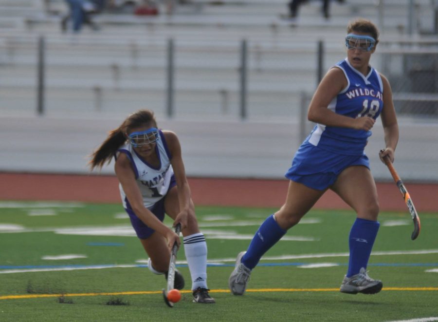 Junior Sarah Im passes hits the ball as a SHS player looks on. The Matadors won the game 2-0 off of two late goals from Im. Photo by Margaret Lin
