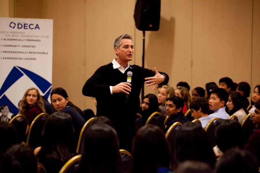 

Silicon Valley DECA members listen as motivational speaker Scott Greenberg delivers a presentation on his experience with overcoming adversity and learning from failure, specifically his experience surviving cancer.  Photo used with permission of MVDECA.