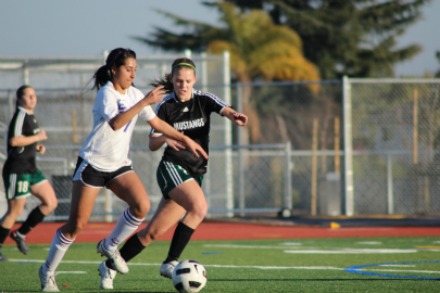 Senior Malvika Mecker dribbles down the field. Mecker scored the only matador goal in the first half.