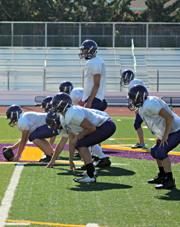 Co-captain senior Ryan Manley surveys the defense before taking a snap. Manley will be the starting quarterback for the upcoming season. Photo by Mihir Joshi.