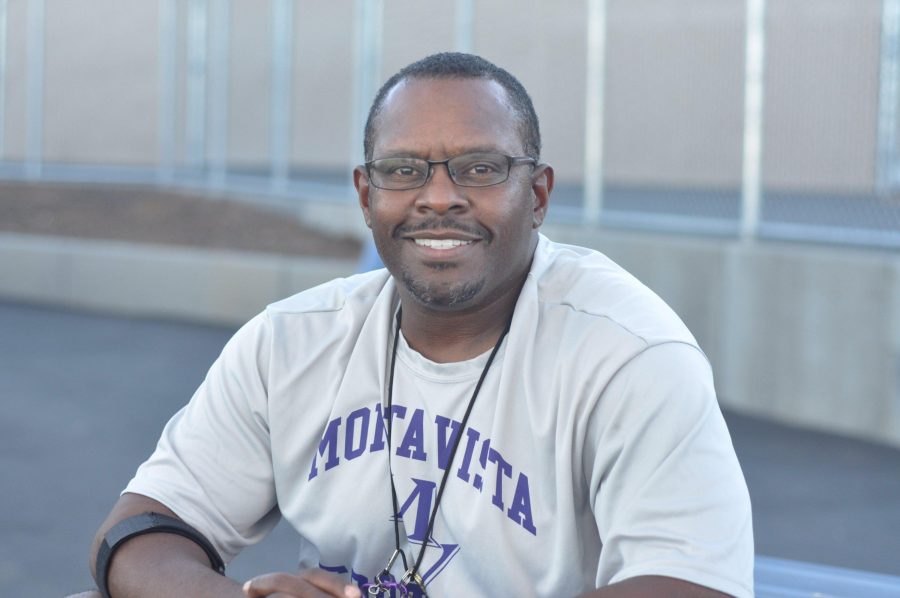 Coach Marlon Spencer sits down to talk about his goals as coach. His love for the sport drove him to coach the MVHS football team and he hopes to share this love with his team. Photo by Trisha Kholiya.