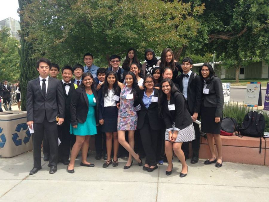 Members of MV Model United Nations pose for a group photo during a conference at UC Davis. Photo used with permission of Mihir Gokhale.