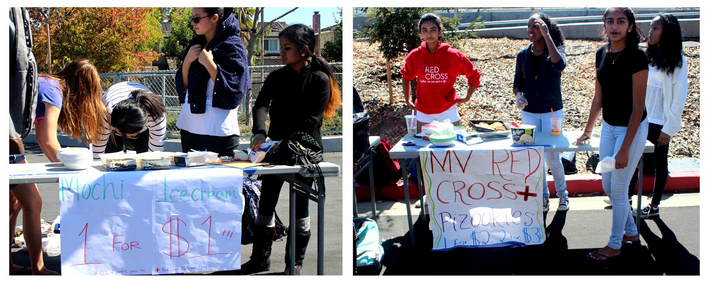 Japanese Honor Society sells ice cream mochi while Red Cross club sells pizookies at club food day on Oct. 2 during lunch. These are two of the many clubs on club food day which vowed to donate ten percent of their profits to Red Cross Refugee Fund. Photos by Kingsley Wang.