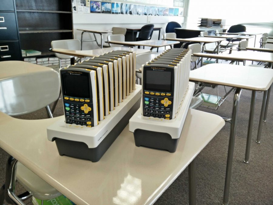 20 new TI-84 Pluses on their docks, ready for use