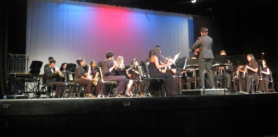 Wind Ensemble plays in the auditorium for their Spring Pops Concert. Wind Ensemble’s ending piece was a collection of arrangements from The Phantom of the Opera.