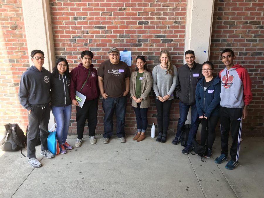 From left to right, SNHS Secretary Andrew Liu, Activities Manager Tiffany Chen, Public Relations officer Benjamin Bendregal, Jonathan Kang, Jessica Ribado, Alice Popejoy, Rohan Mehta, Jaehee Kim and Webmaster Nitin Subramanian. 