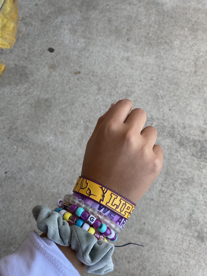 Typical VSCO girls dawn bracelets and scrunchies on their hand which are related to other parts of their lives. Photo by Anish Vasudevan.