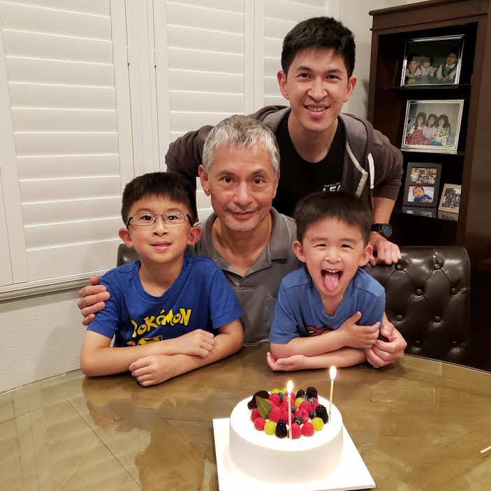Wong poses for photo with his father and two sons for a birthday celebration. Photo used with permission of Alan Wong.