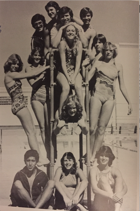 Spanish teacher Molly Guadiamos (far right) poses with her high school swimming team. Photo used with permission of Molly Guadiamos