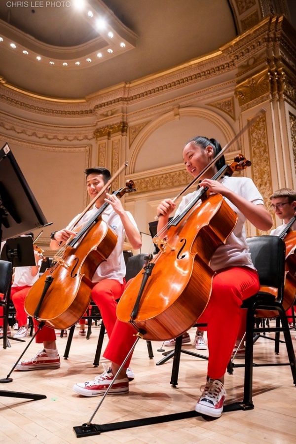 Senior Elena Chen performs at Stern Auditorium in Carnegie Hall during the National Youth Orchestra program. 