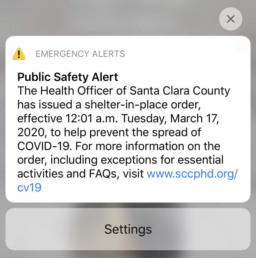 Shelter-in-place notification for Santa Clara County