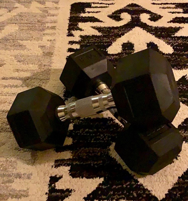 Akshat Debanth utilizes these dumbbells from home to stay fit. 