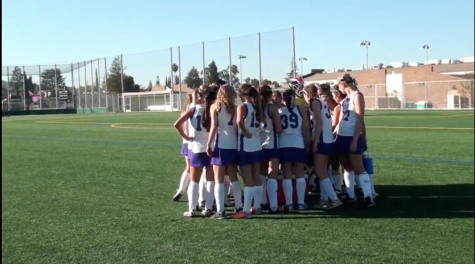 MVHS Field Hockey team huddles at halftime to regroup and discuss their performance during the previous half.