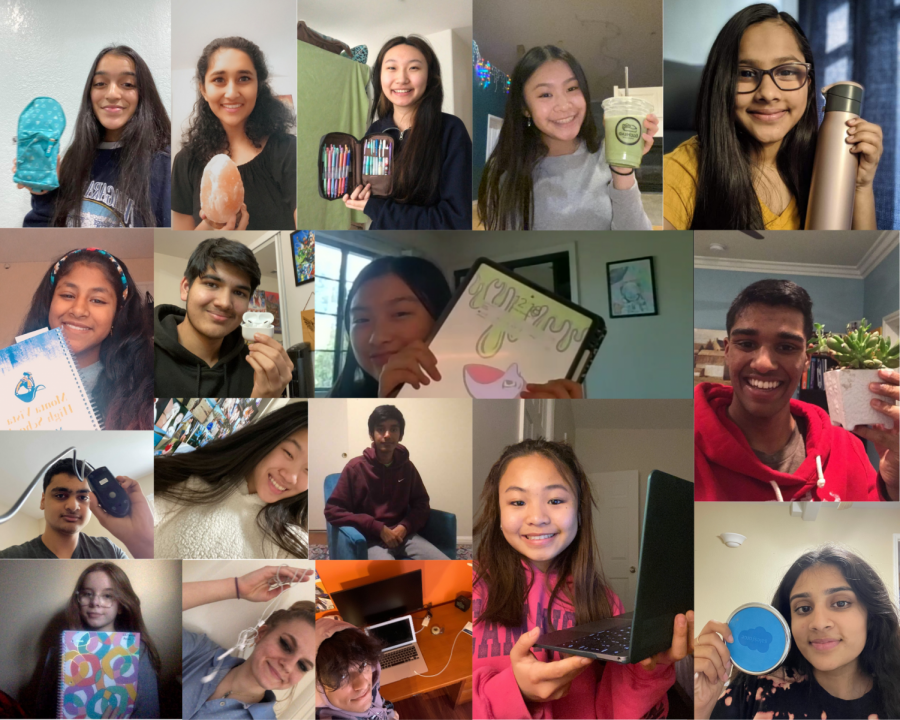 A picture collage of students holding their essential items. // Used with permission