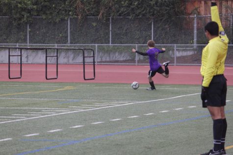 Senior Zyad Khater prepares to pass a cross from the wing but gets called for offsides by the assistant referee.