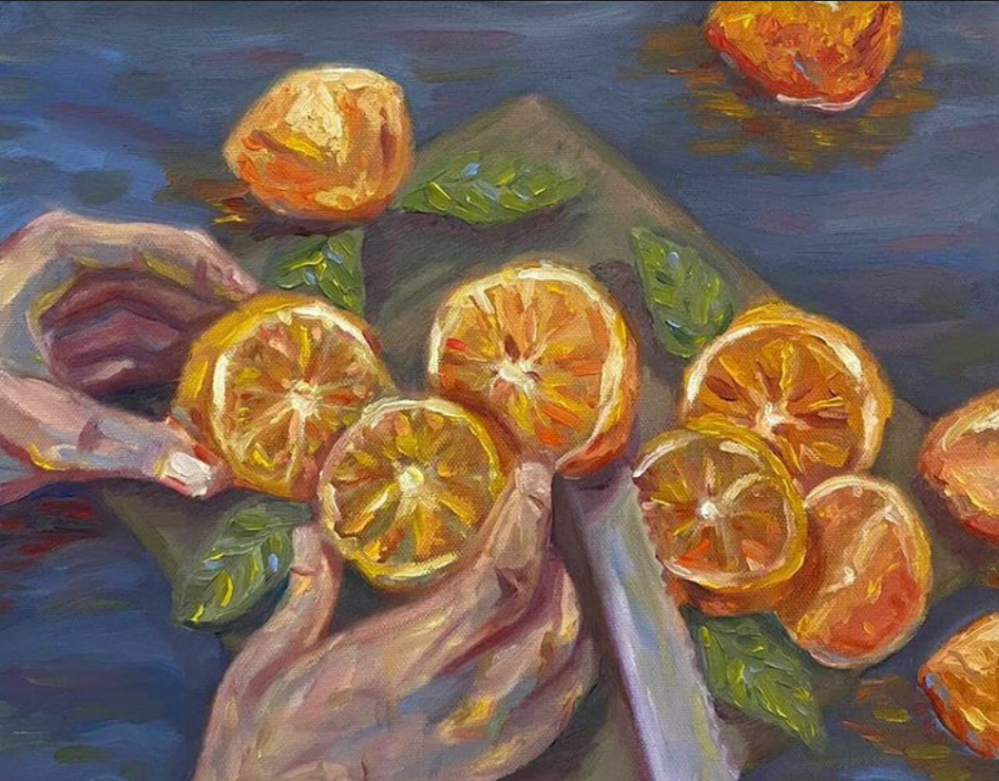 An oil painting of oranges done by MVHS alumnus Brett Park