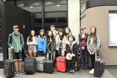 Japanese teacher Keiko Howard and the level two, three and four teams wait for their flight to Washington D.C in April 2013. Photo used with permission of Julia Liu.