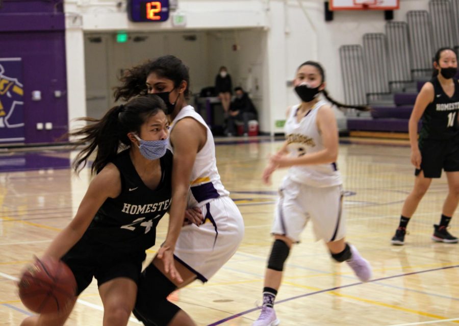 Pointguard Eshani Patel defends against Homestead offensive. Photo by Devin Gupta