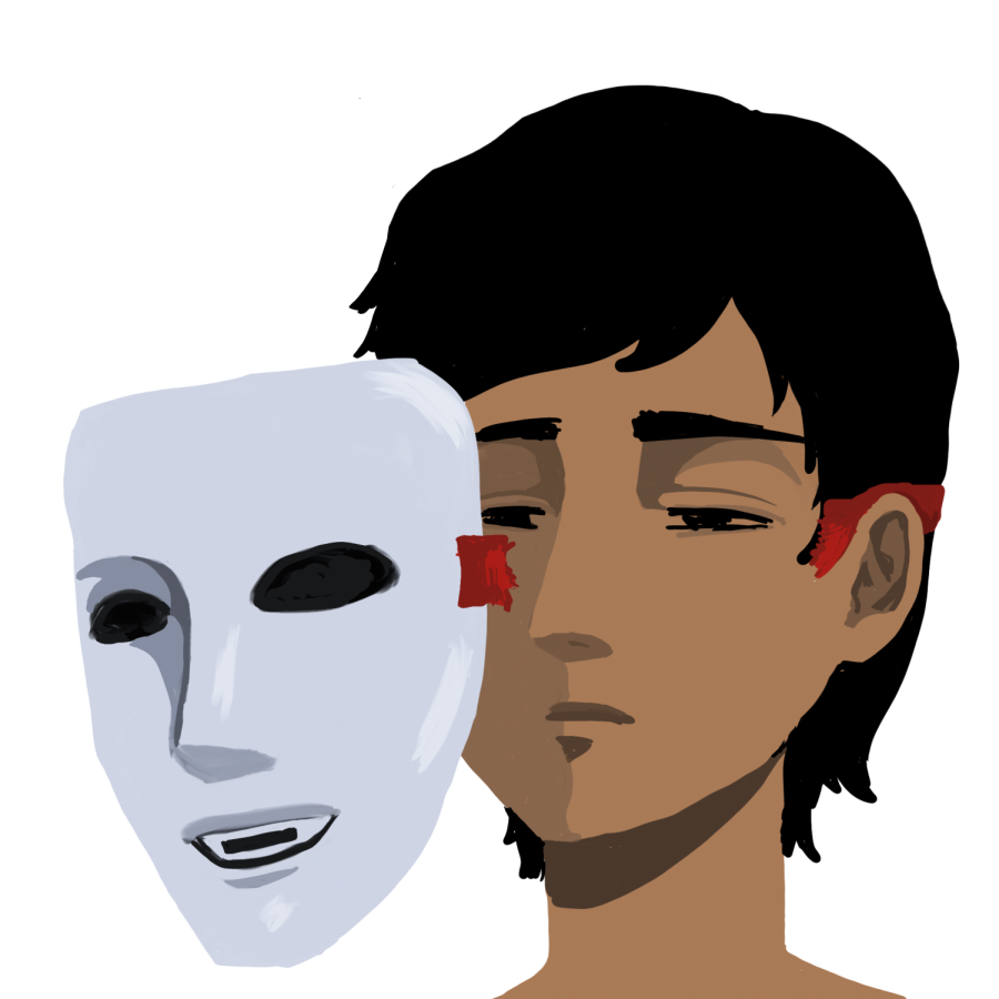An illustration of a student shedding their mask and revealing their identity to others.