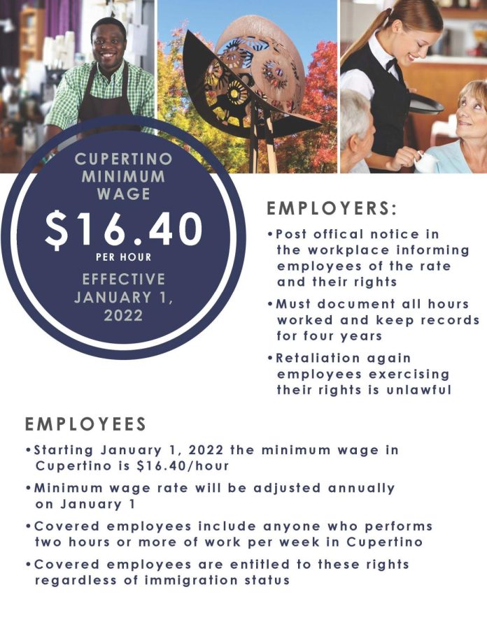 Official flyer for the 2022 Cupertino minimum wage increase, Photo by Cupertino Wage Watch