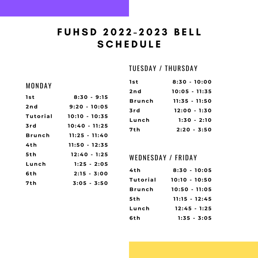 The new bell schedule for the 2022-23 school year.
