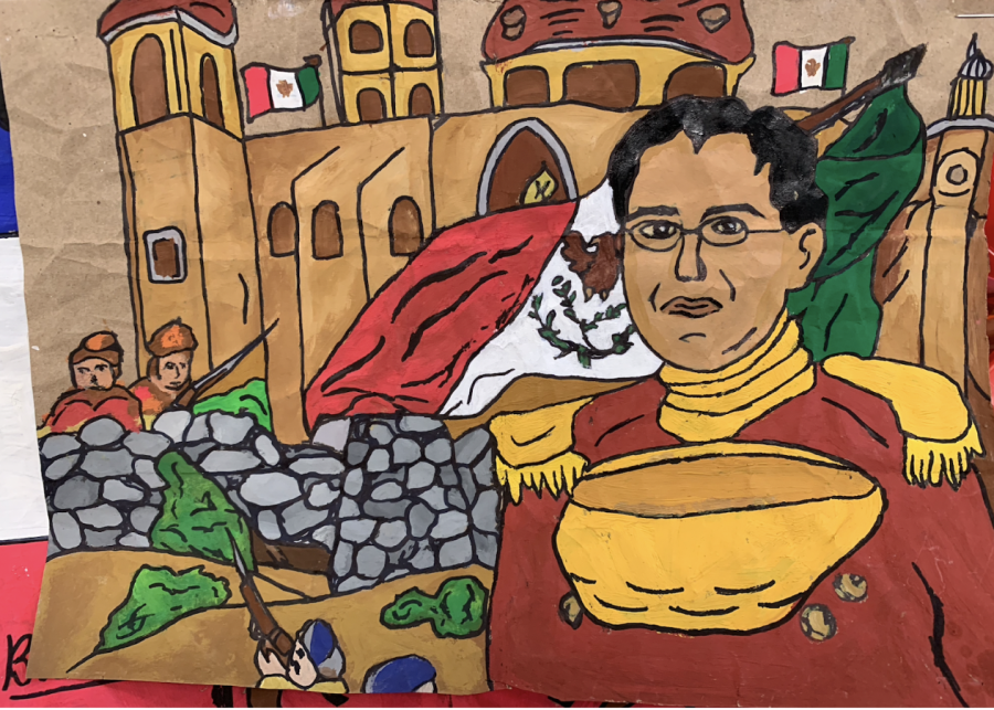 Canvas paper bark painting of General Ignacio Zaragoza, who led Mexican troops to victory in the Battle of Puebla