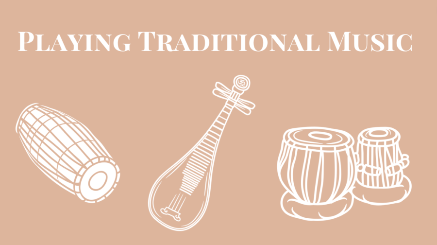 Students share their experience with three traditional instruments — the tabla, pipa and mridangam.