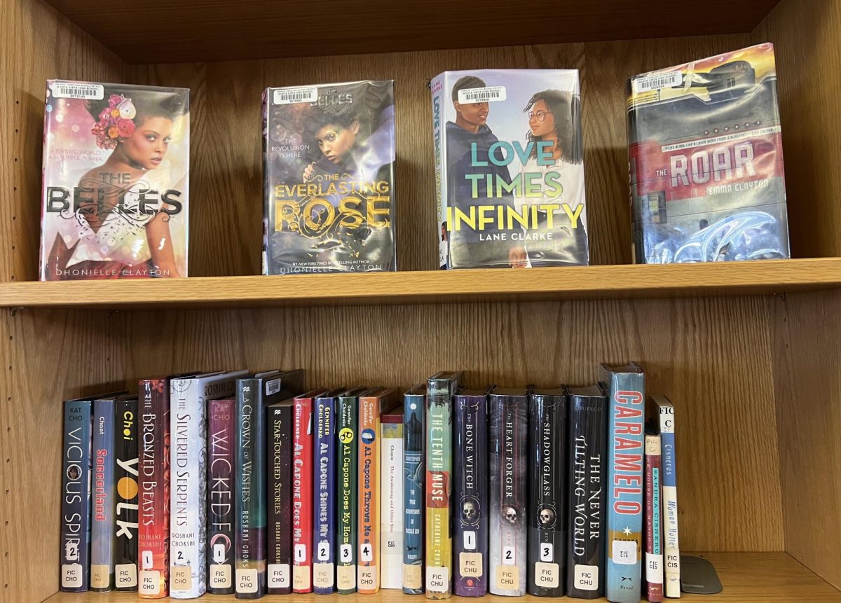Monta Vista librarys fiction section contains a large number of romance novels, including Love Time Infinity.