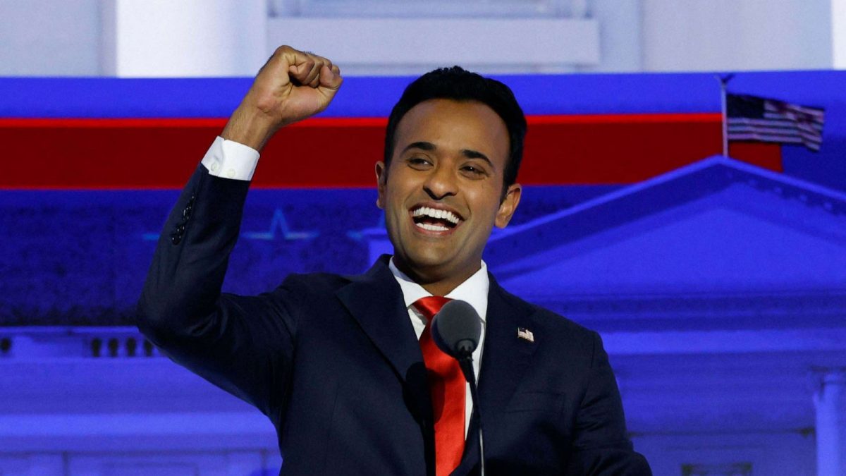 Republican candidate Vivek Ramaswamy speaks at the first Republican debate for the 2024 presidential election. | Photo by Brian Snyder 