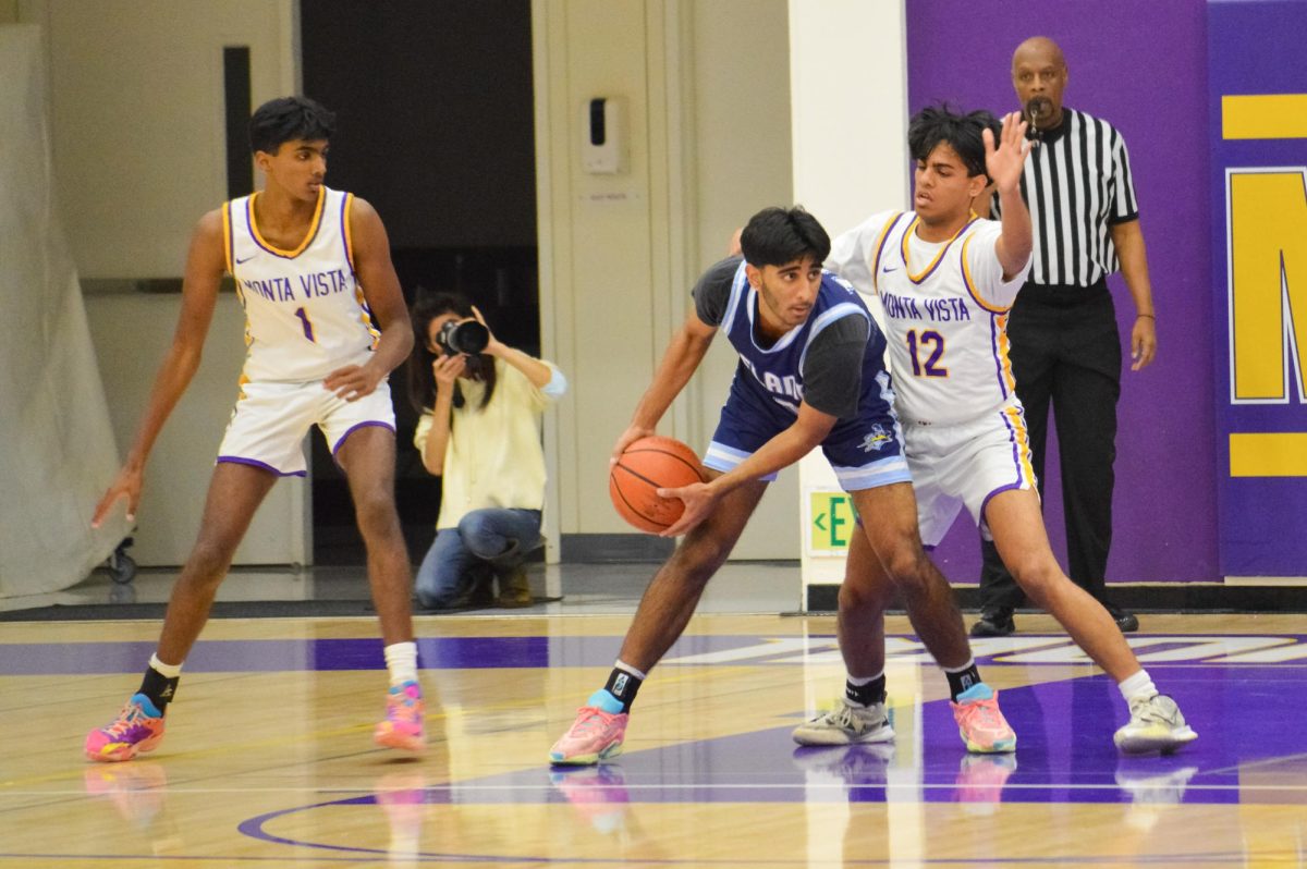 Senior and shooting guard Ruchir Banerjee defends an opponent in the paint. 