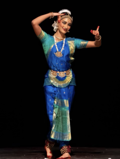 Prisha Balan dances during her Arangetram on Aug. 26, 2023. Photo courtesy of Prisha Balan | Used with permission. 