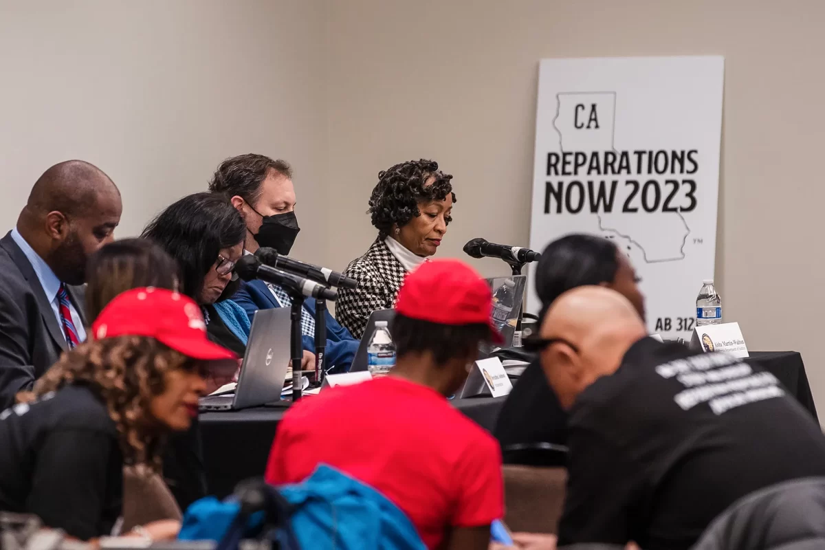 The California Reparations Task Force hold a public hearing on Jan. 28, 2023, at San Diego State University. Photo by Ariana Drehsler, CalMatters | Used with permission
