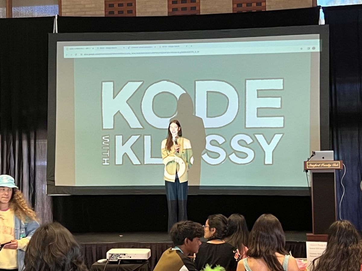 Kode With Klossy founder Karlie Kloss gives closing remarks to end the event. 