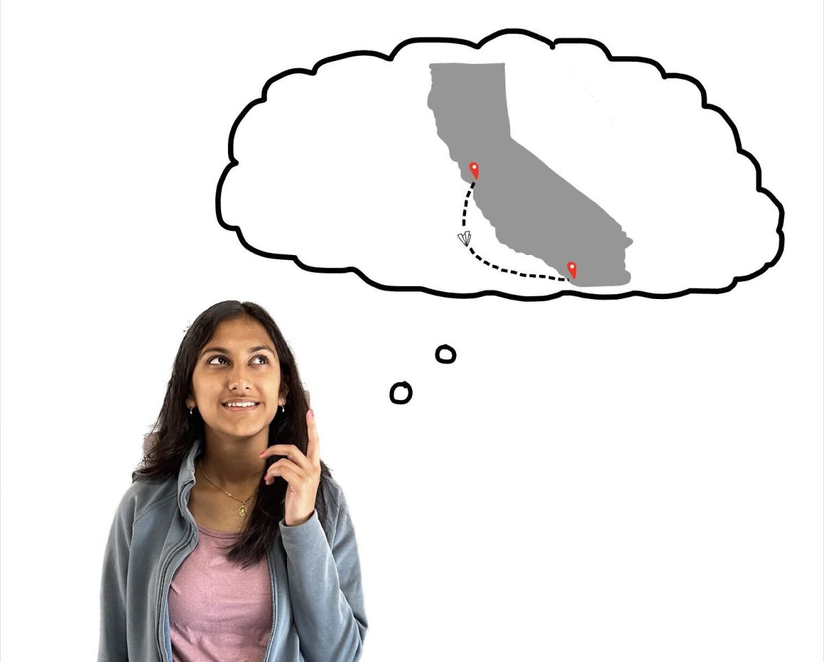 Senior Vanshika Turkar ponders the implications of planning a senior trip to San Diego with her friends. Photo Illustration | Crystal Cheng