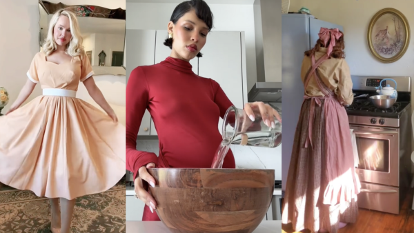 On TikTok, one would see a rise in women in long dresses cooking meals from scratch and embodying traditional feminine roles. | Photos from @esteecwilliams (TikTok), @naraazizasmith (TikTok), @mrsarialewis (TikTok)