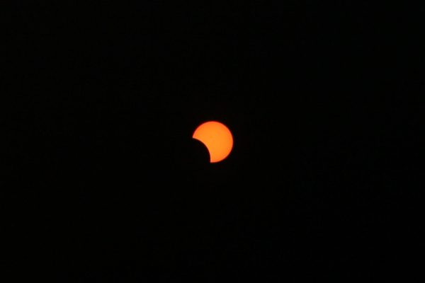 A total solar eclipse was partially visible on Monday morning. At its peak, approximately 35% of the sun was obscured.