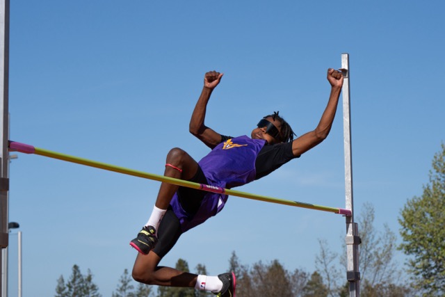 Sophomore Ekundayo Davies won first place in the Quadruple Dual Meet on Thursday, April 11, with a jump of 4 feet 10 inches.