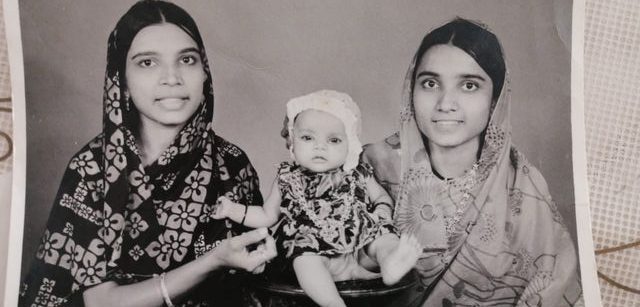 Khairunnisa Shaikh (left) sits with her daughter, Afroza Khan (middle) and her sister. Photo courtesy of Afsheen Khan, used with permission 