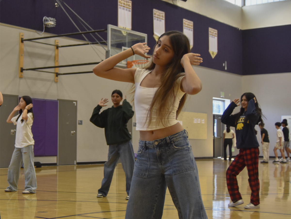 Sophomore Saanj Rao leads her peers through the completed dance for the first time at practice. | Photo by Meghna Dixit