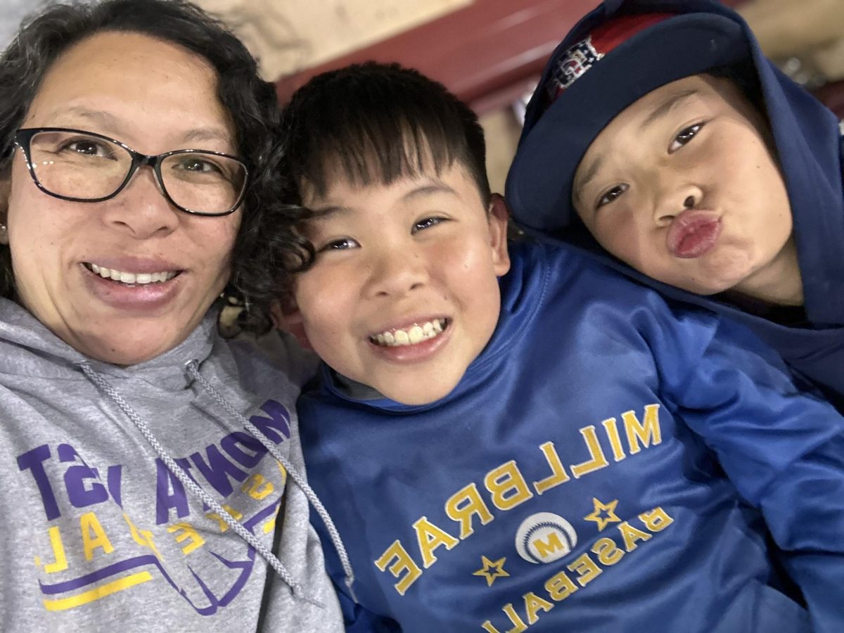 English teacher Jireh Tanabe poses for a photo with her two sons. Photo courtesy of Jireh Tanabe
