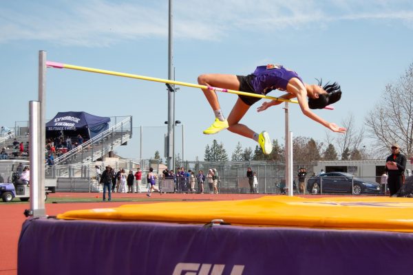 Junior Lelani Laruelle clears the bar in the high jump during the ninth annual RustBuster Invitational on Saturday, March 1, helping MVHS place eighth in the tournament. Photo | Dylan Nguyen