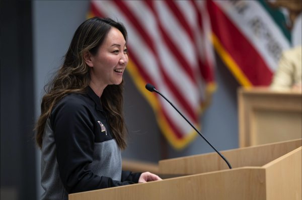 Assistant Principal Janice Chen gets recognized at a FUHSD Board meeting for her new position. Janice Chen | Used with permission.