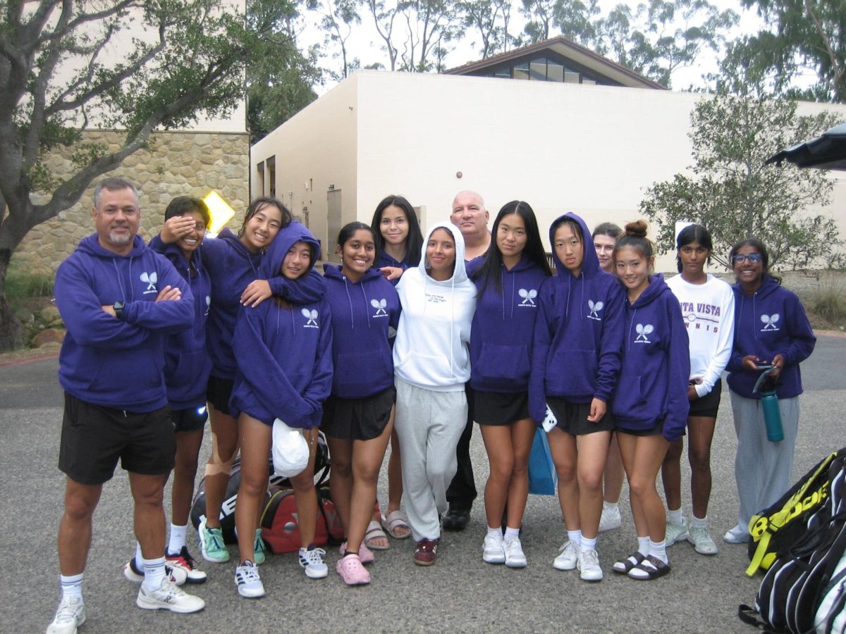 Sophomore Rosa Soler poses for a photo with the tennis team. Photo provided by Rosa Soler | Used with permission