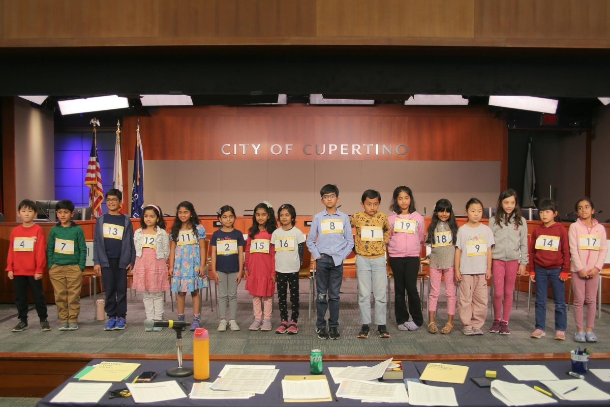Contestants for the second and third grade Cupertino Spelling Bee pose for a photo after the competition. Photo | Zaid Naqvi