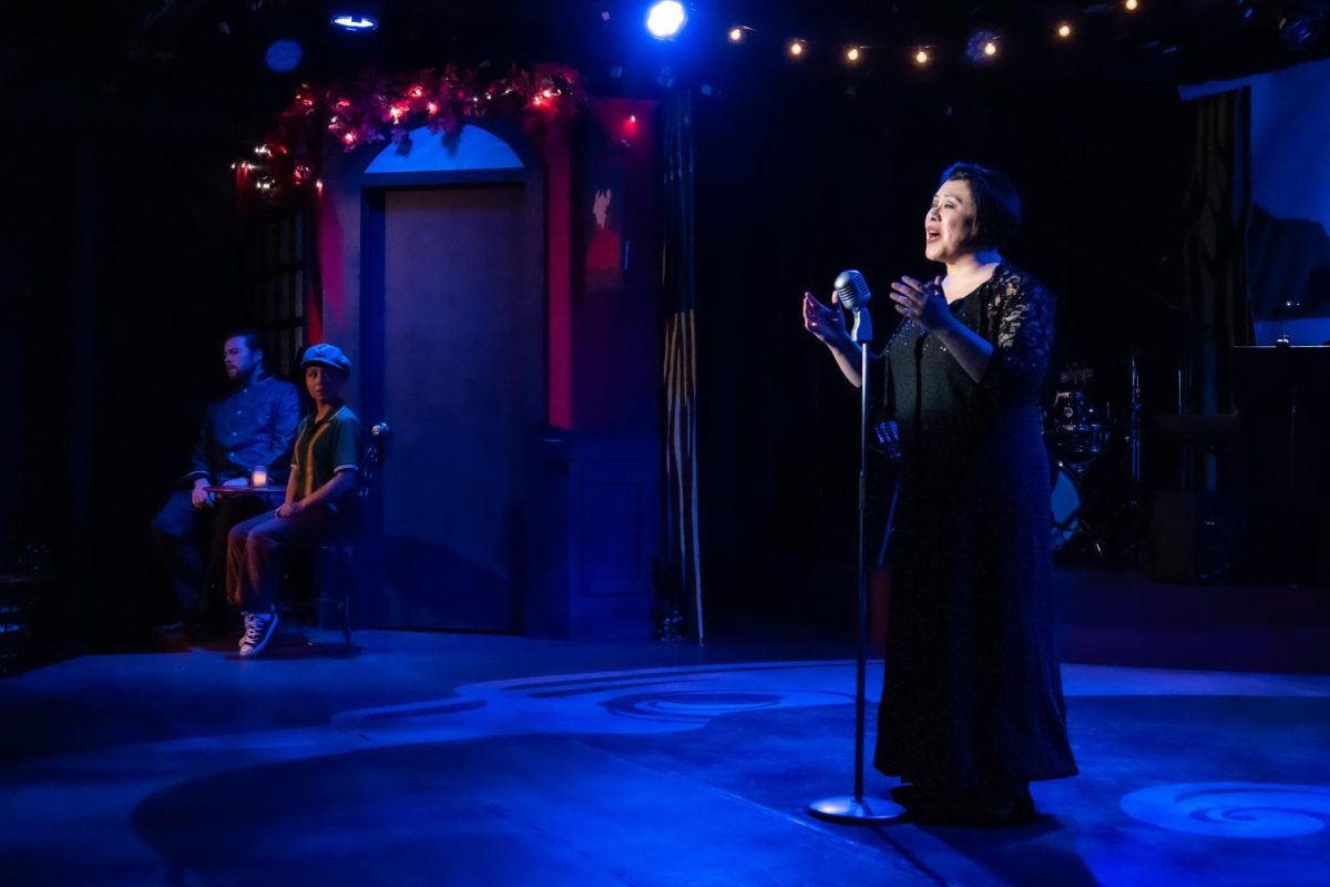 MVHS alum ‘98 Melissa Jones performs as Feste SVS' a musical adaptation of Shakespeare’s “Twelfth Night.” Photo by Evelyn Huynh | Used with permission