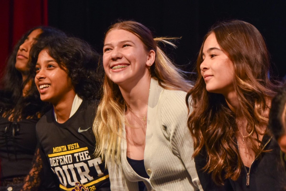 Sophomore Avishi Bansal (left), junior Rita Bondar (center) and senior Mina Tanaka (right) bow to the audience. Photo | Vaishnavi Katukam