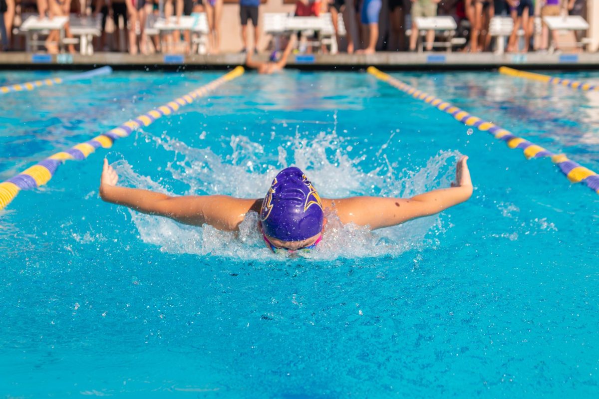 Sophomore Sakurako Kobayashi swims butterfly. Photo | Liz Liu